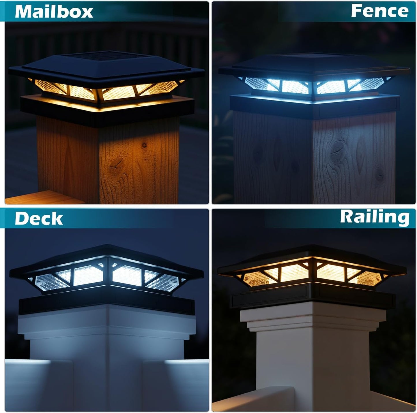 Luz solar para tapa poste 3.5x3.5 a 5x5 pulg impermeable