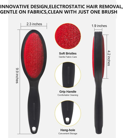 Cepillo pelusa 2 caras reutilizable para cabello ropa alfombras negro/rojo