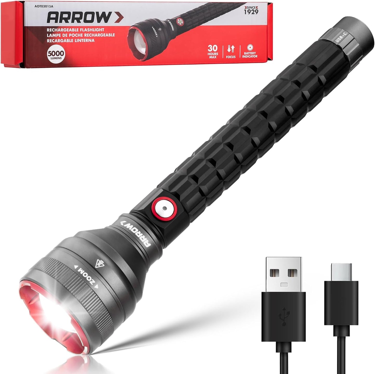Linterna LED recargable 5000 lúmenes 5 modos USB-C