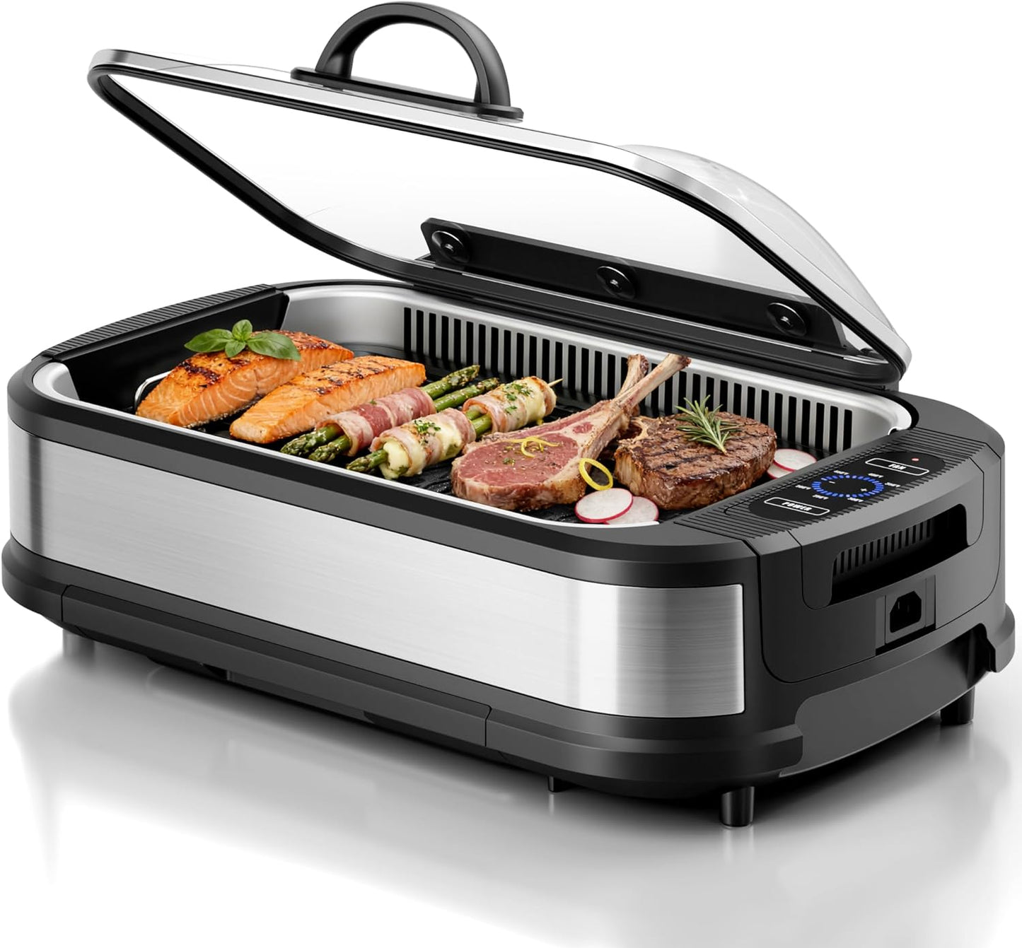 Parrilla eléctrica sin humo 1500W con vidrio templado antiadherente
