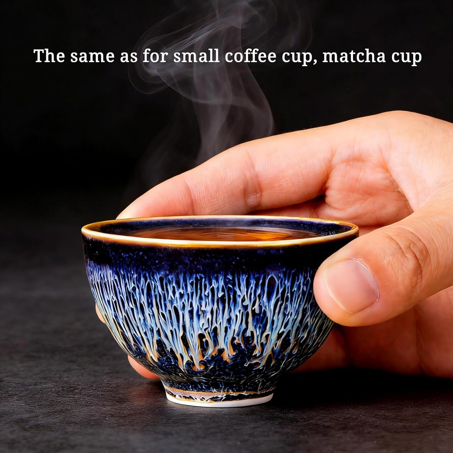 Juego de tazas de cerámica china azul Tenmoku para té y decoración