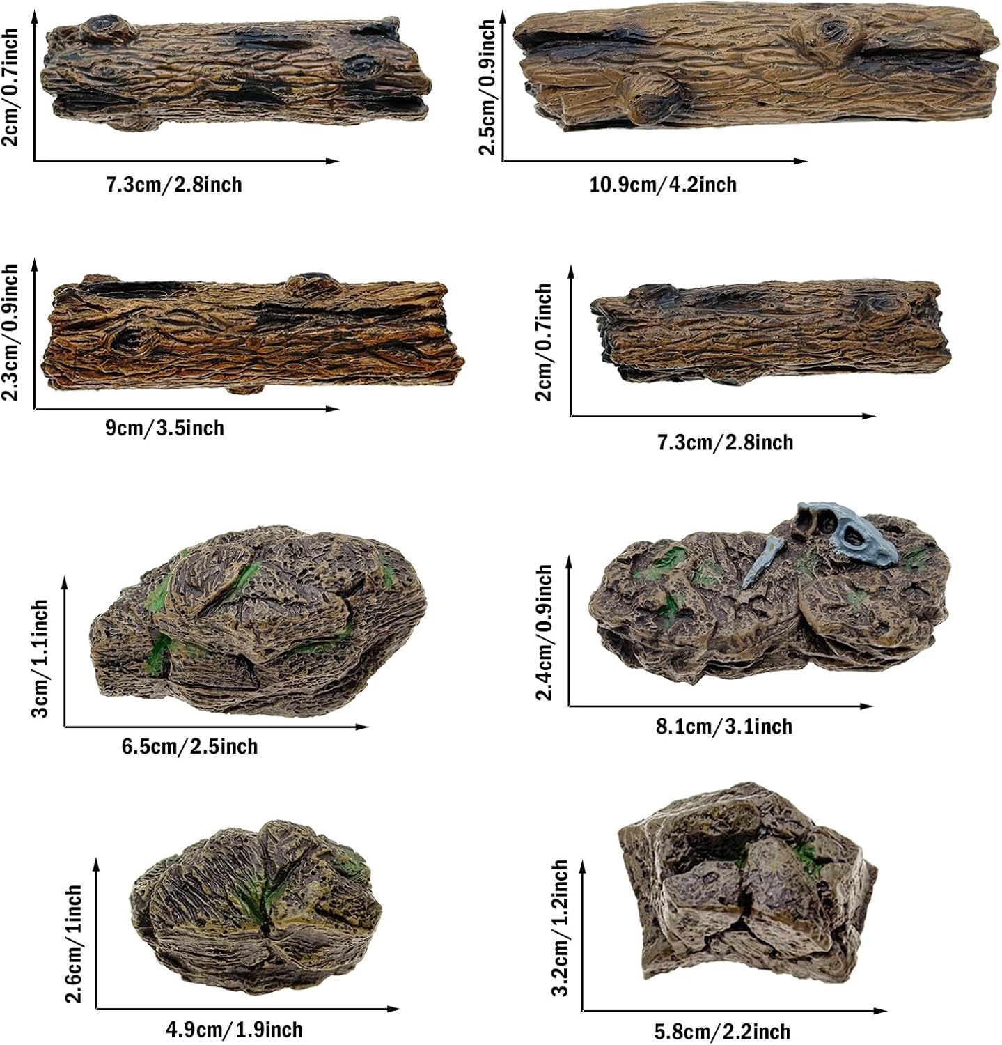 8 Pzas Tocones y Estatuas de Piedra para Micro Tren y Mesa de Arena