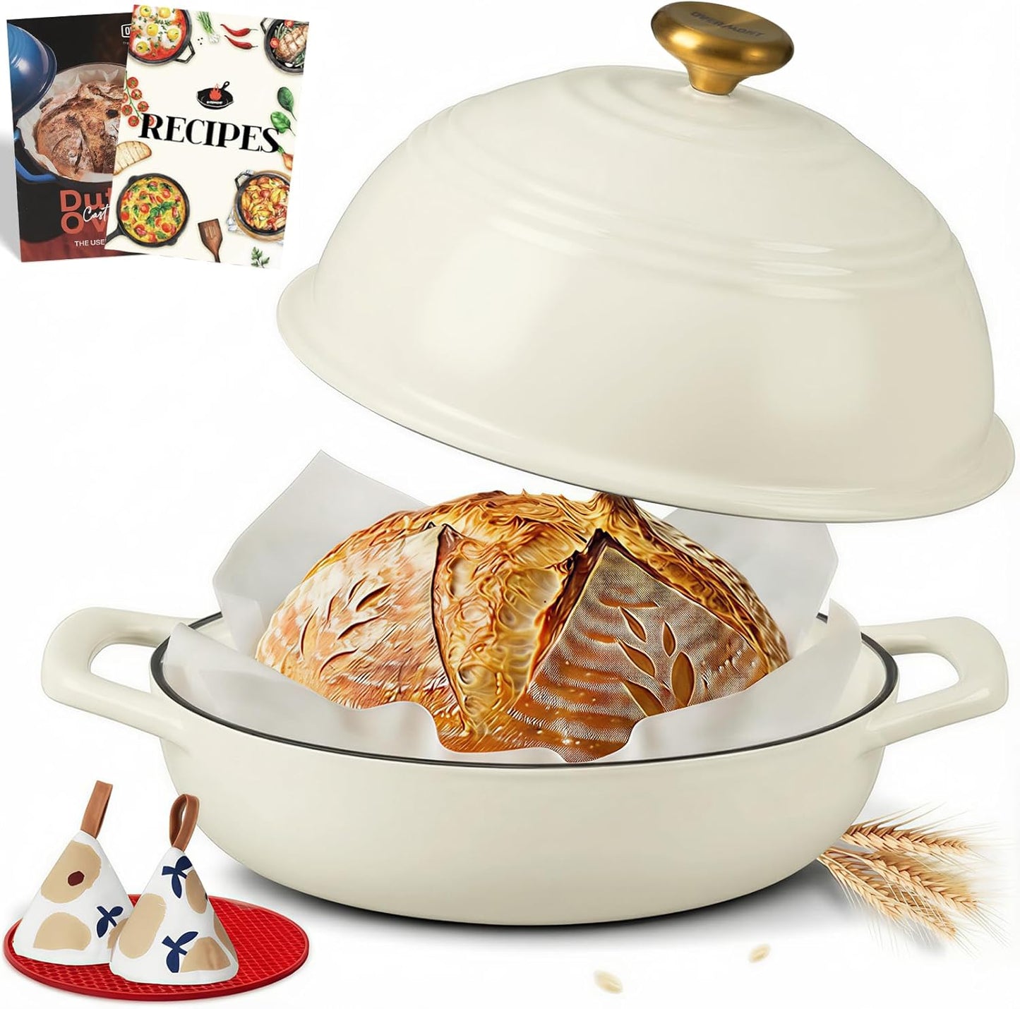 Horno de pan hierro fundido esmaltado 6qt con tapa y libro