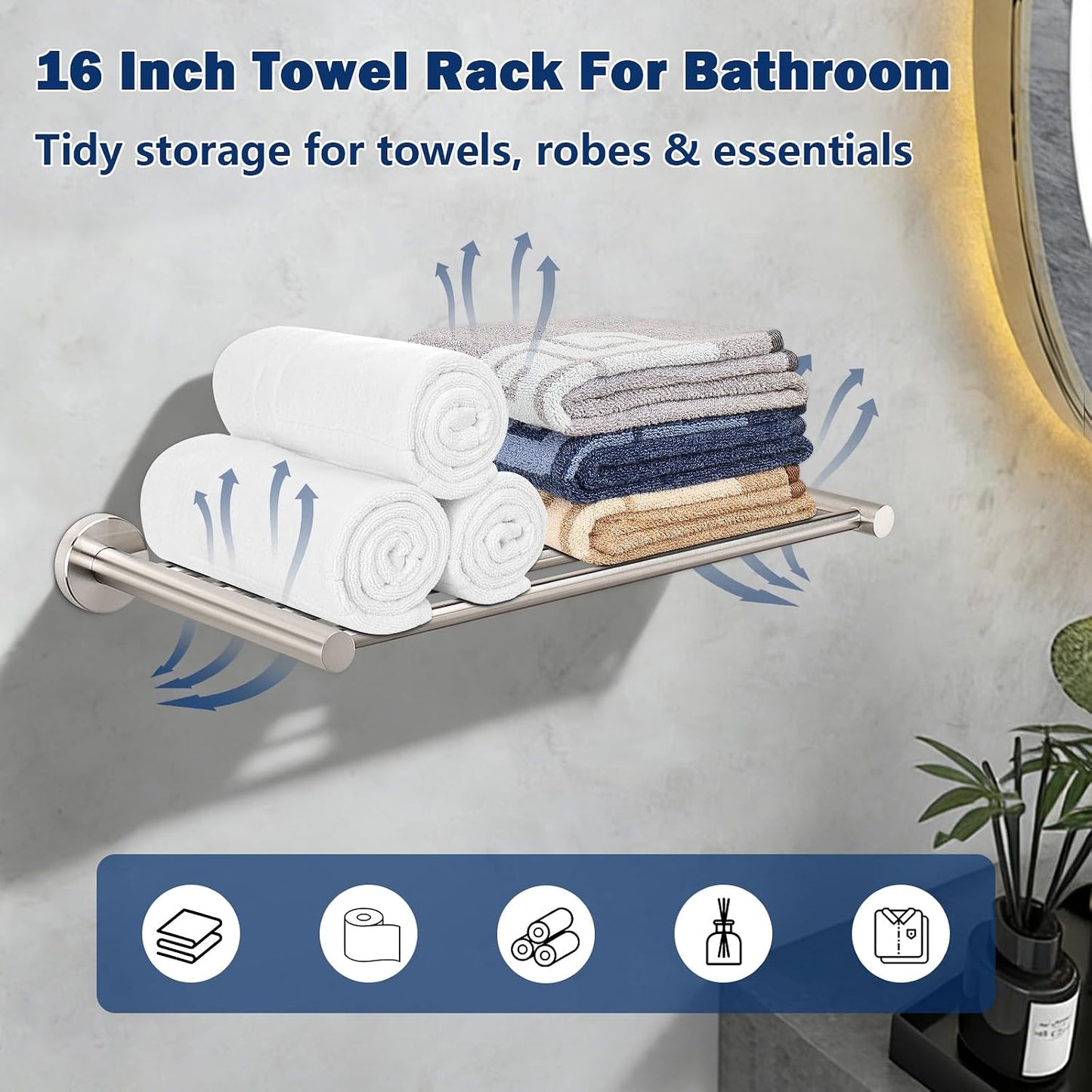 Set 6 Pzas Accesorios Baño Acero Inox 16pulg Níquel