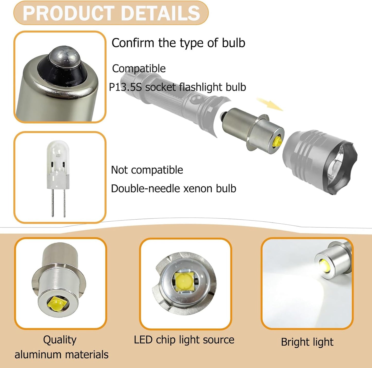 Kit 2 Bombillas LED PR2 P13.5S 3W 4-12VCC Repuesto Linterna