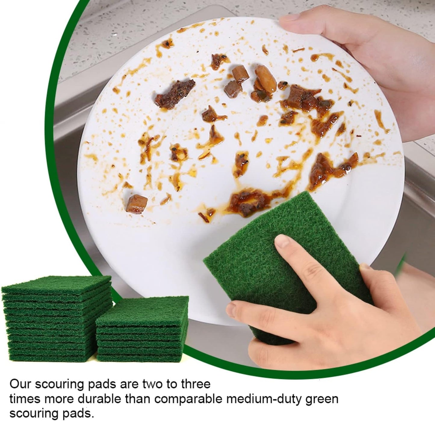 80 Almohadillas Fregar Platos 4x6pulg Reutilizables Color Verde