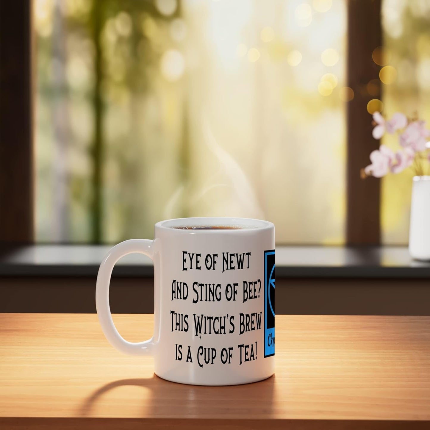 Taza Cerámica Bruja con Dibujo Rostro Azul