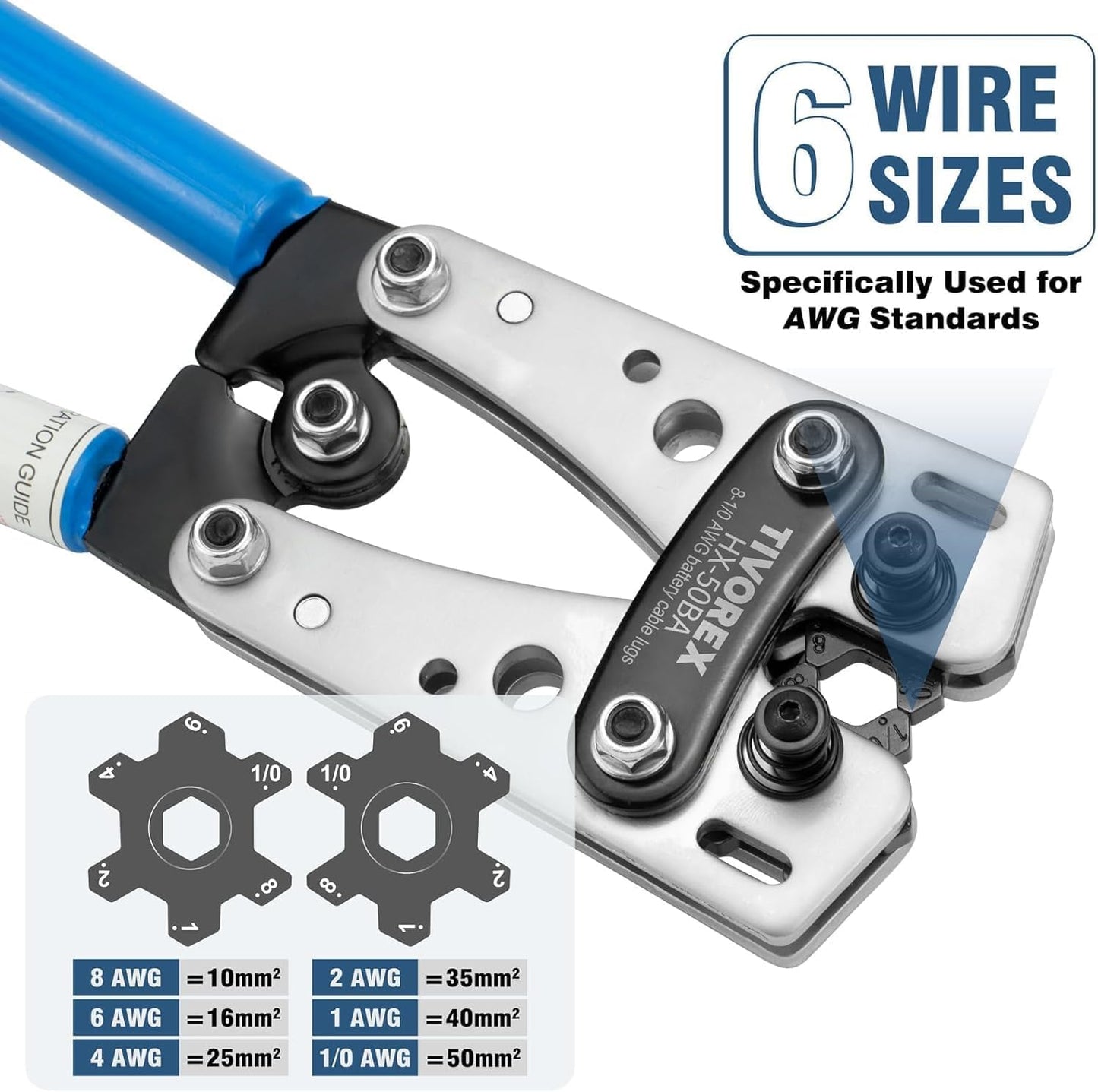 Herramienta prensado terminales cable batería AWG 8-1/0