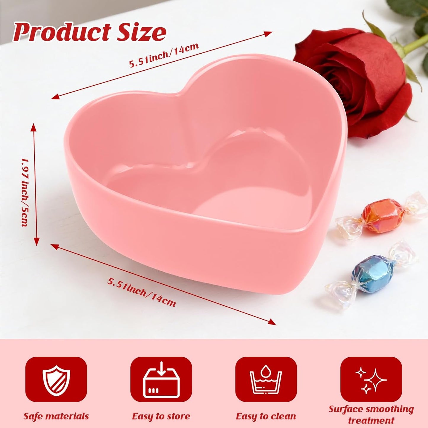 Juego de 2 cuencos en forma de corazón de cerámica rosa para dulces y postres
