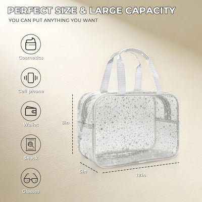 Bolsa maquillaje PVC con asa 12x5x8 pulg estrella