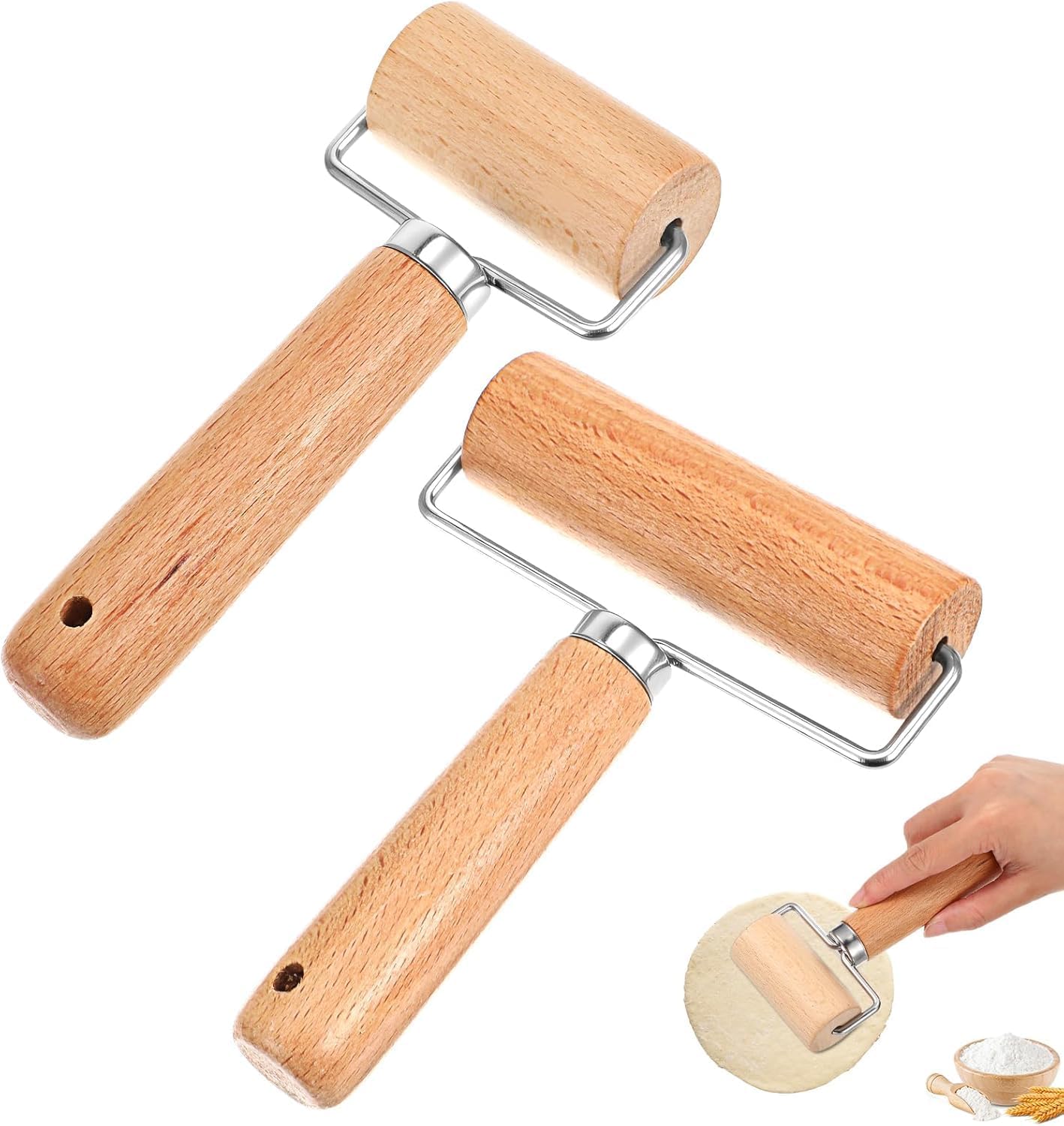 Set 2 Rodillos Madera Antiadherente para Hornear y Cocina