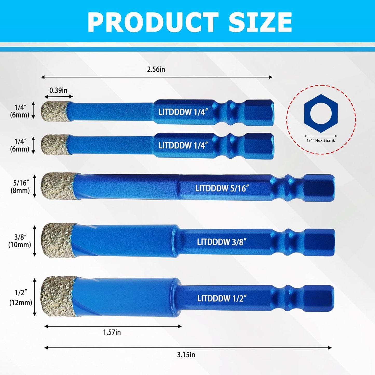 Brocas diamante seco paquete 5 para azulejos cerámica