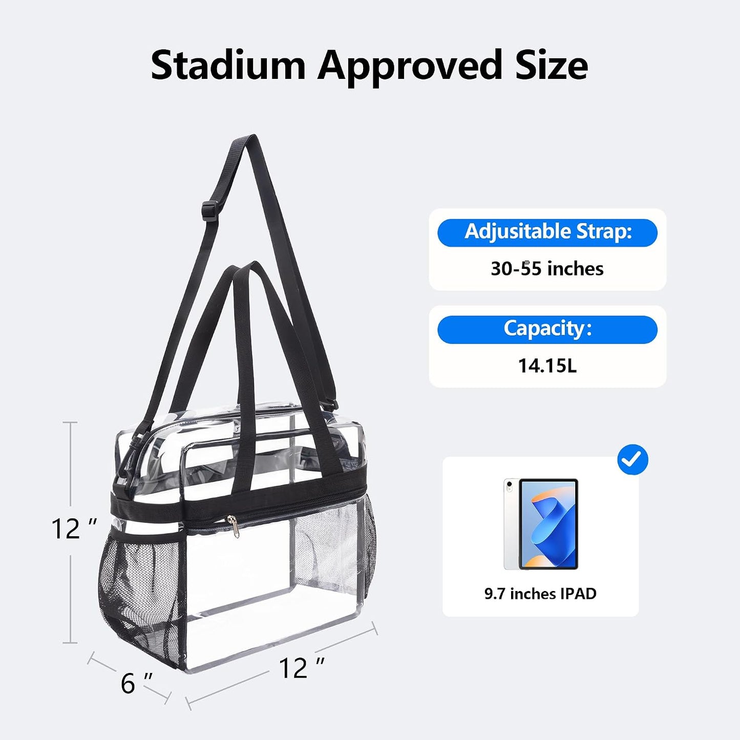 Bolsa transparente con correa para estadio y trabajo