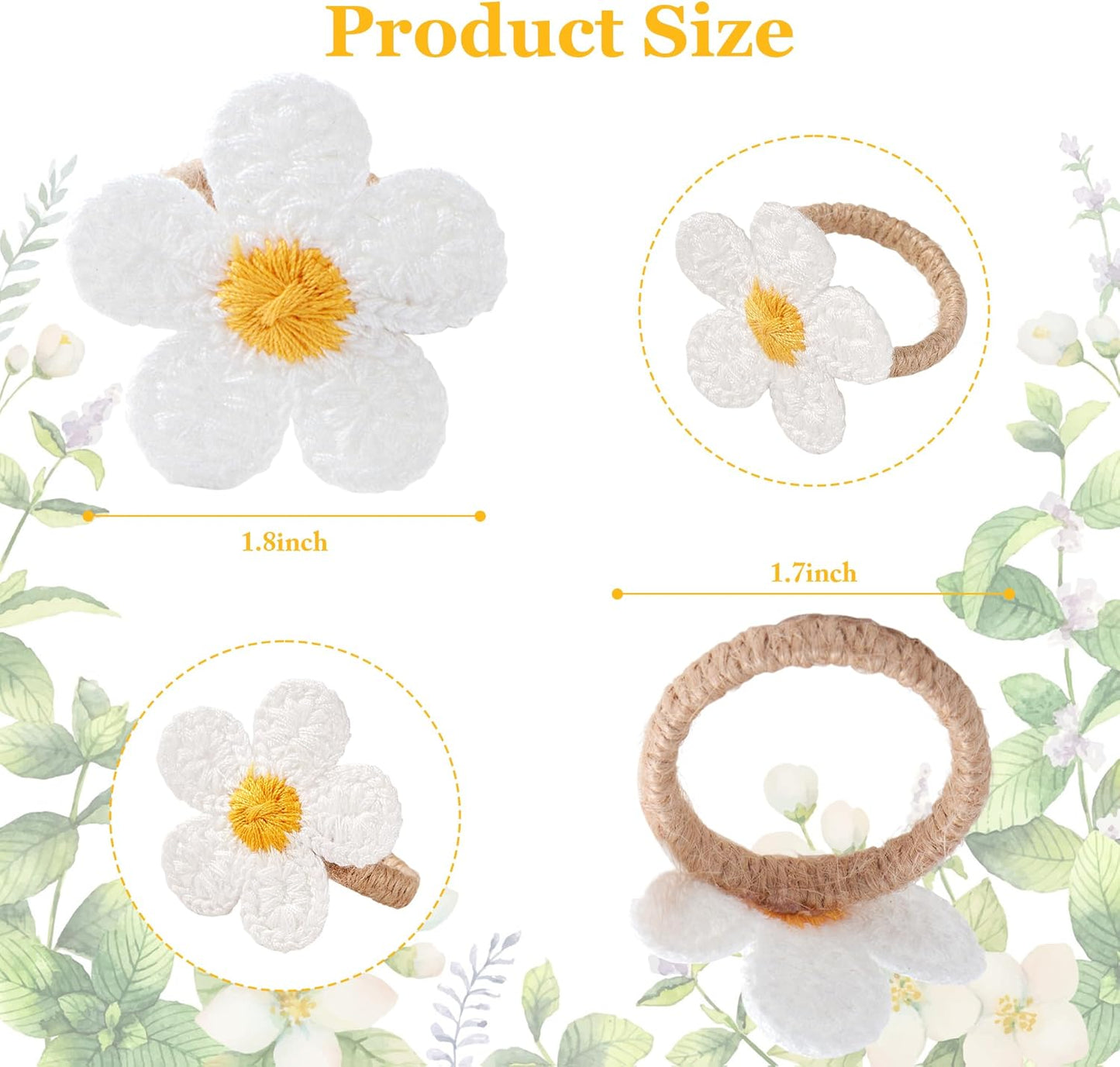 Set 6 servilleteros florales blancos para Pascua boda cumpleaños