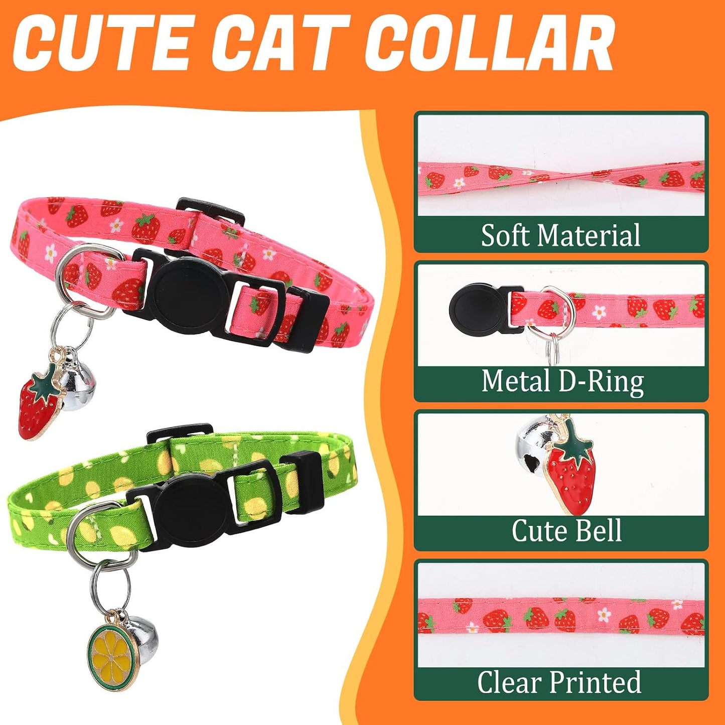 18 Collares Gato con Campanas Colgantes Frutas Ajustables