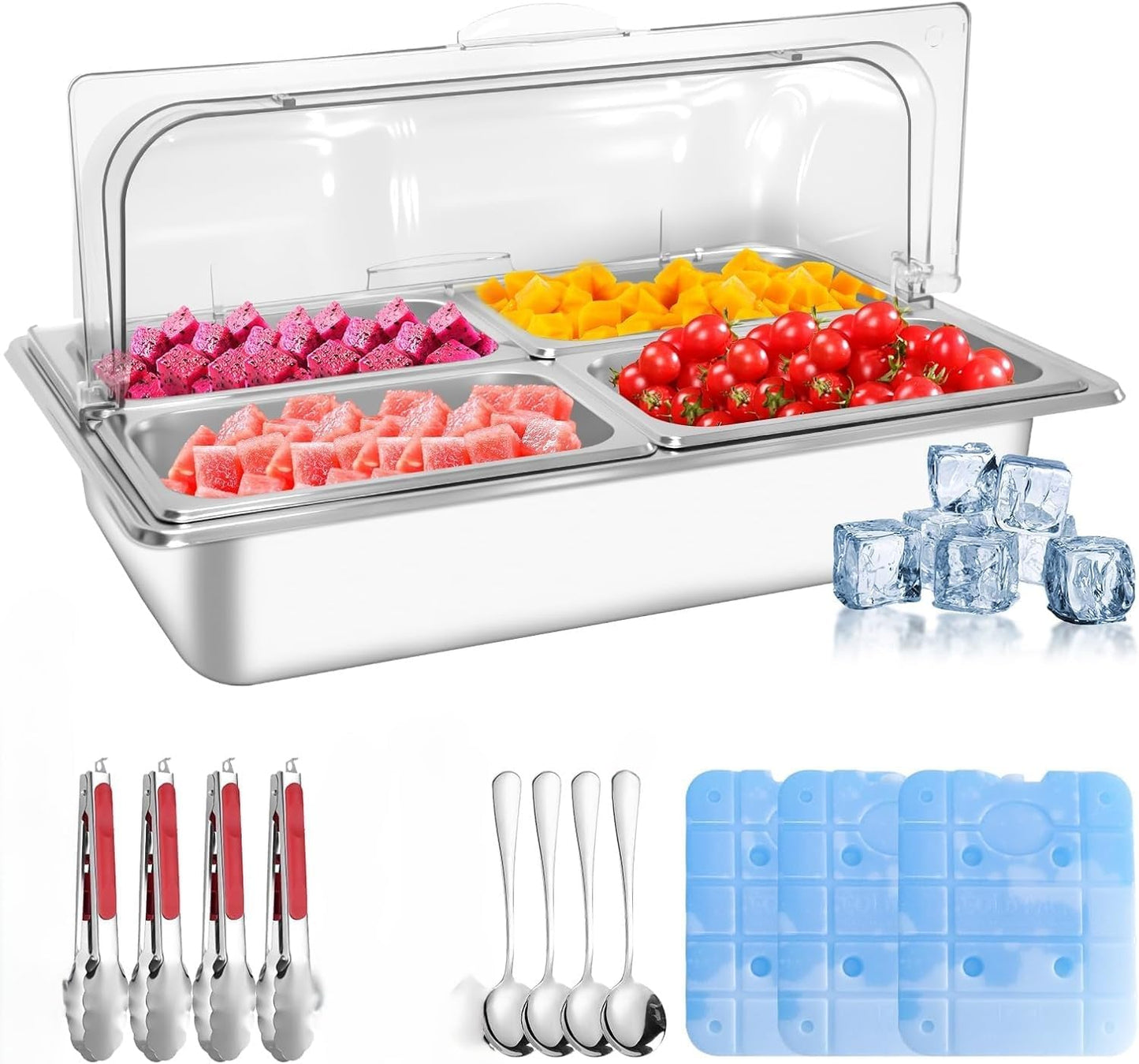 Servidor Bufé Acero Inox Con Cubierta Transparente 4 Bandejas