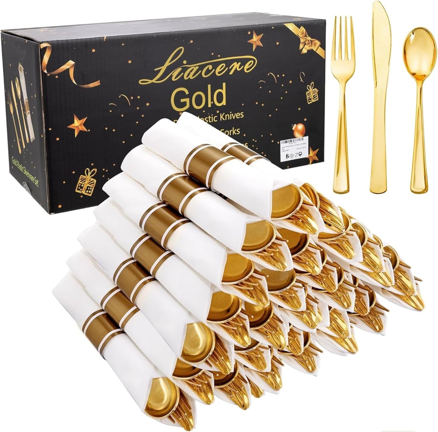 Pack 100 servilletas plástico transparente dorado