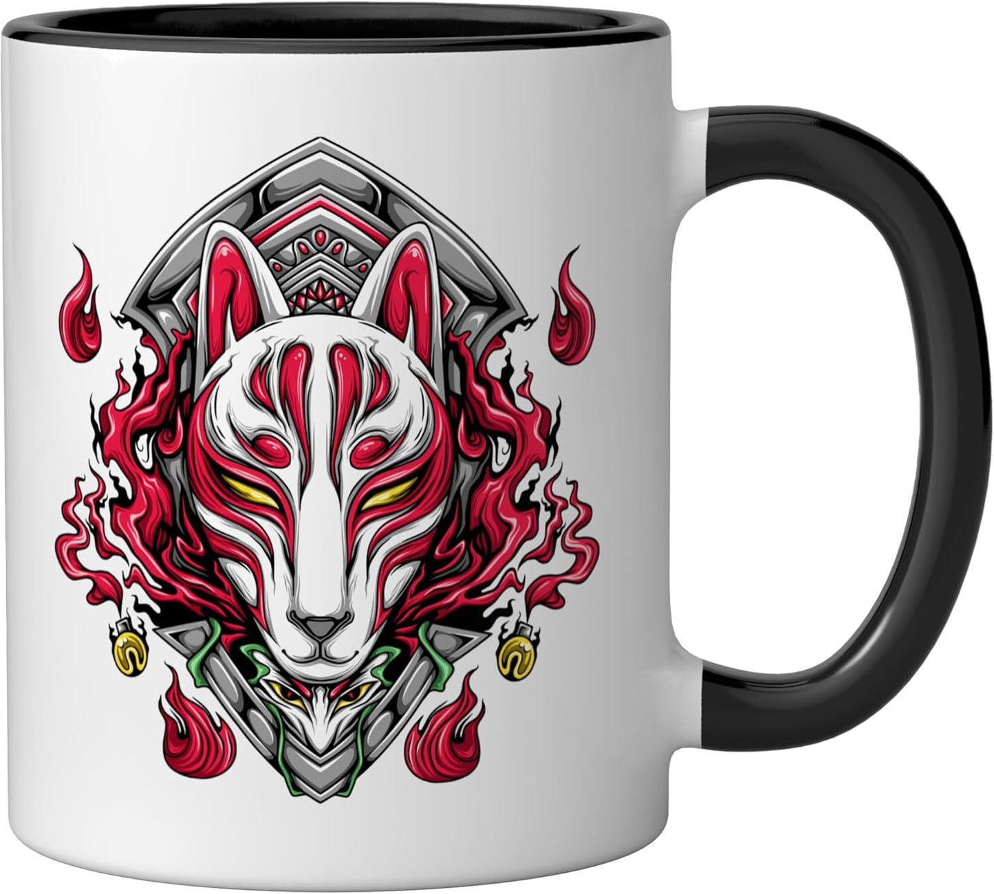 Taza cerámica Kitsune Mask Nine-Tailed Fox negra/blanca