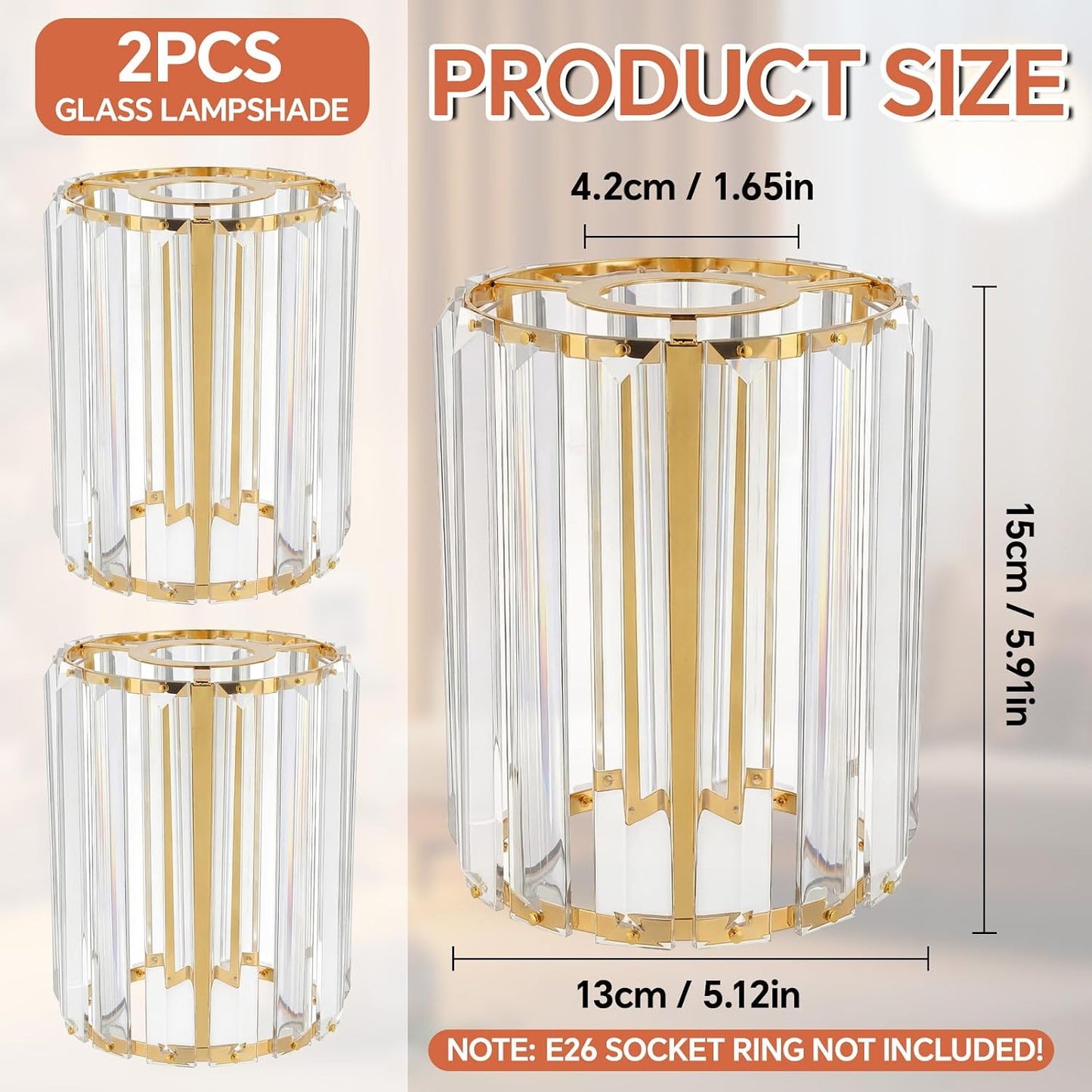 2 Pzas pantalla cristal E26/E27 1.65pulg x 5.1pulg