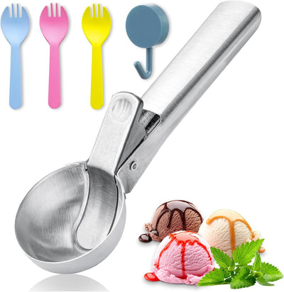 Cuchara helado acero inox gatillo mango cómodo plateada