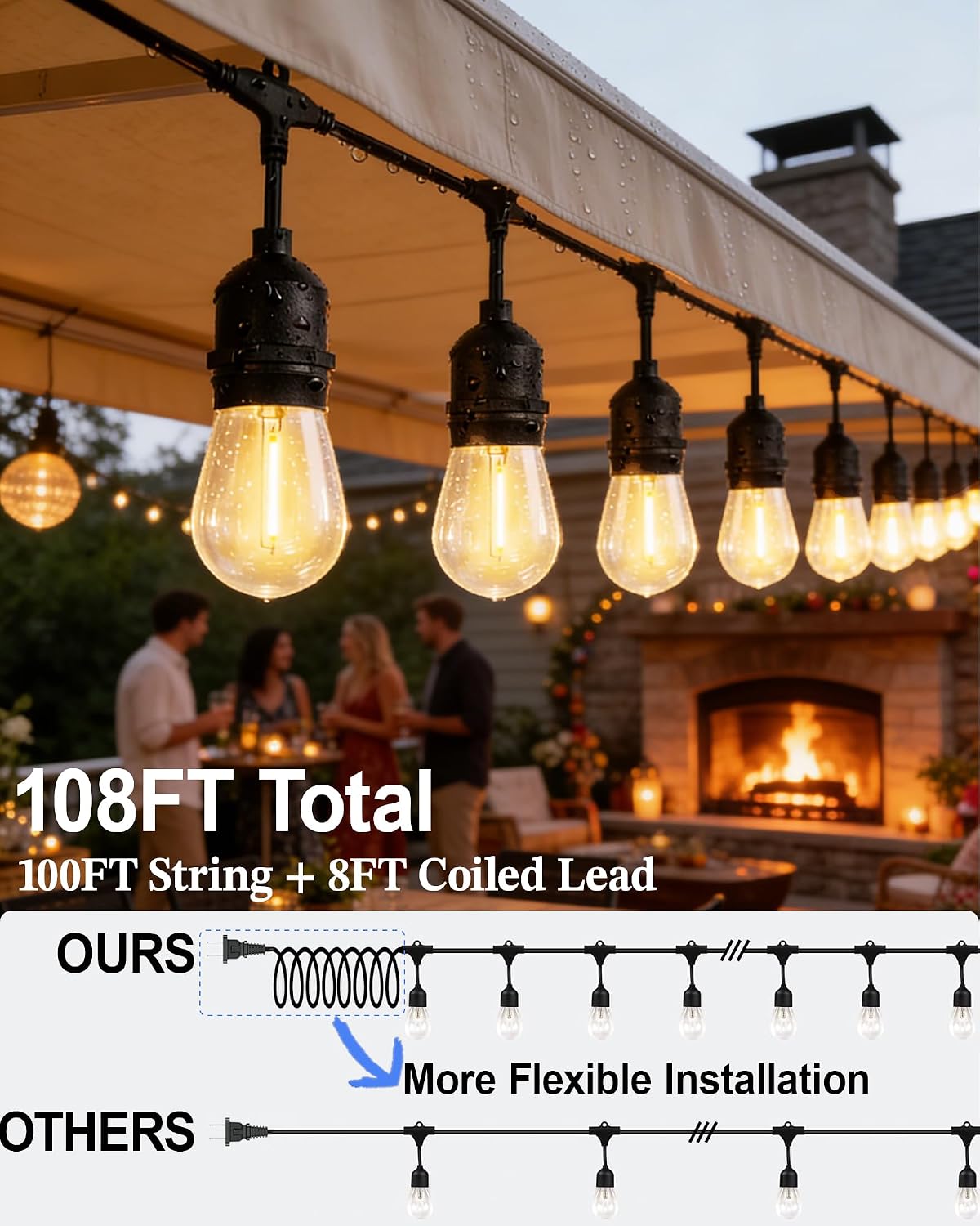 Guirnalda luces exteriores 100ft 64 bombillas Edison impermeable