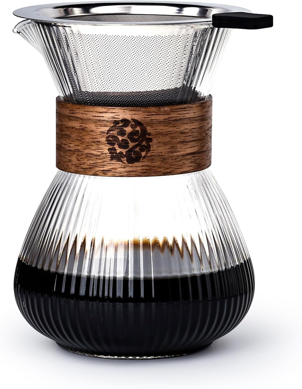 Cafetera Vertida 14oz Jarra Vidrio Forma V Cuello Madera