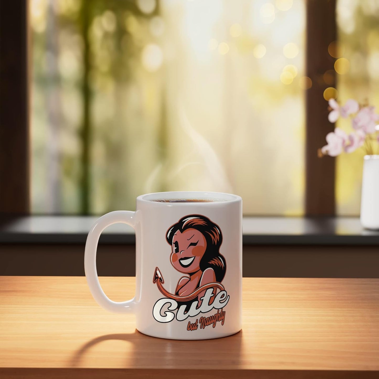 Taza de cerámica vintage diablo retro estilo blanco