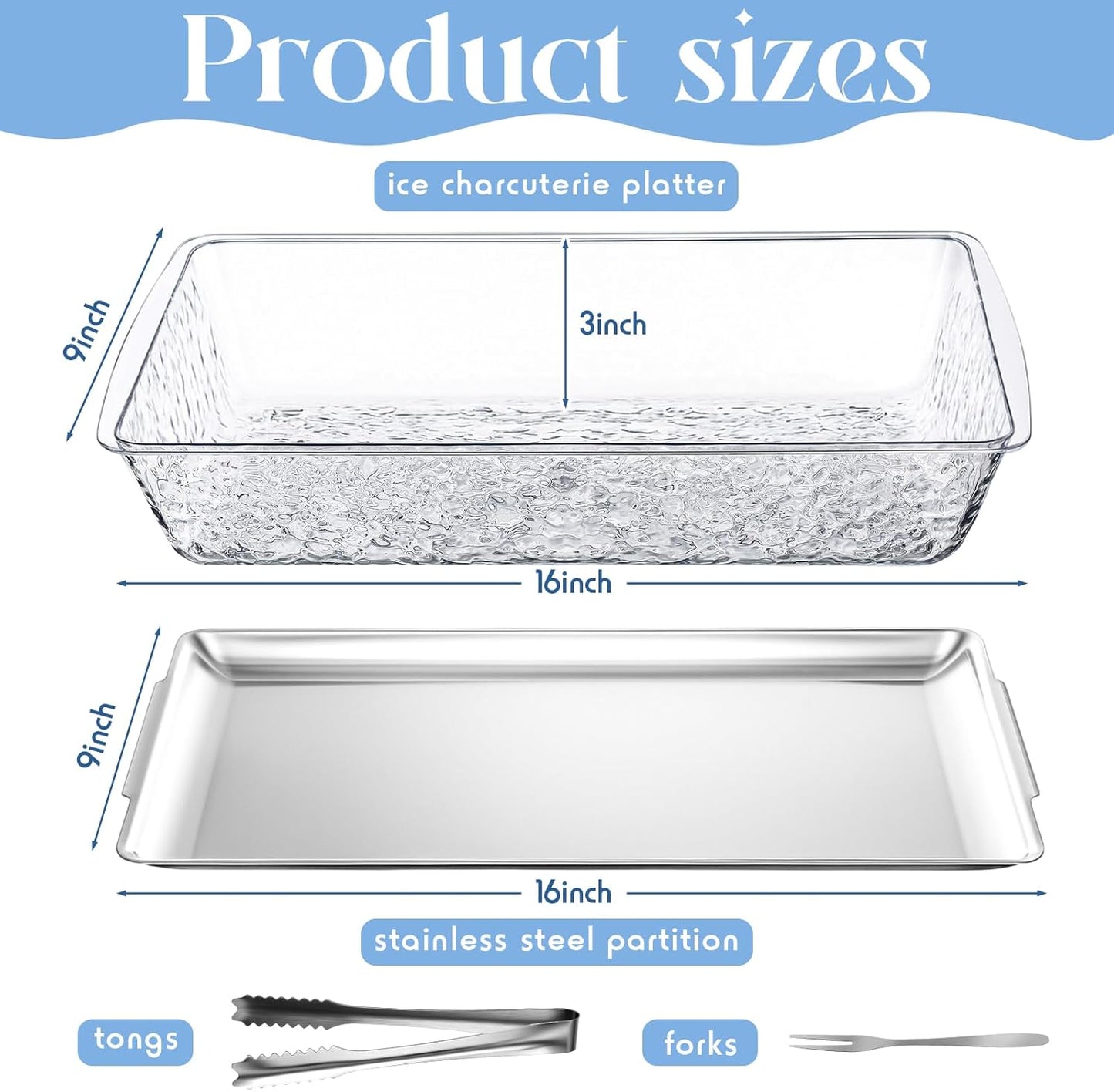 Set 4 bandejas refrigeradas 16x9.45pulg con compartimentos