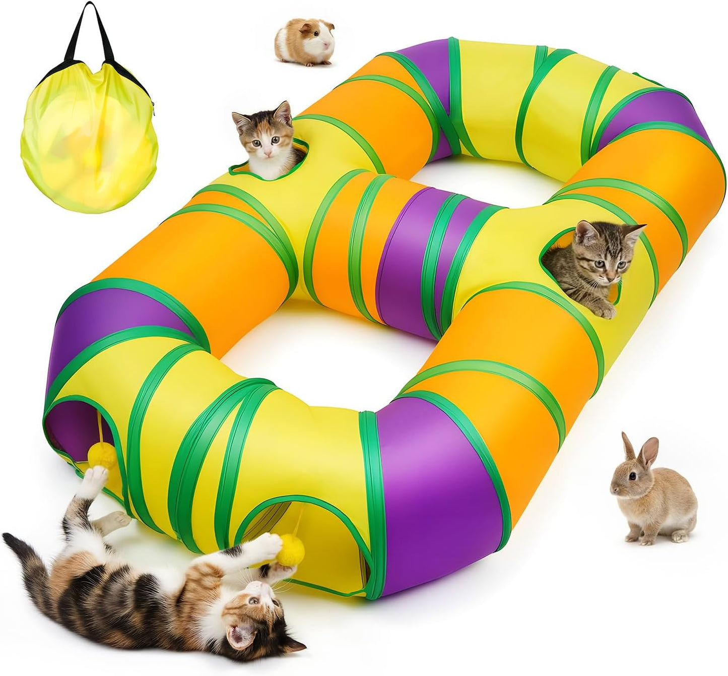 Túnel para gatos plegable con pompones y agujero interactivo