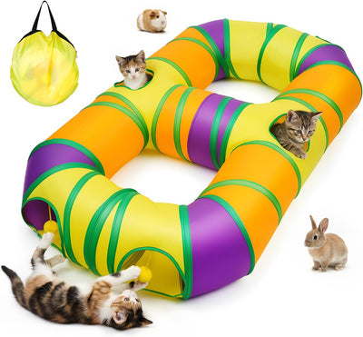 Túnel para gatos plegable con pompones y agujero interactivo