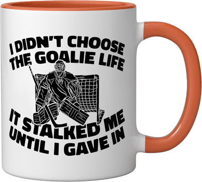 Taza cerámica para portero de hockey sobre hielo naranja/blanca