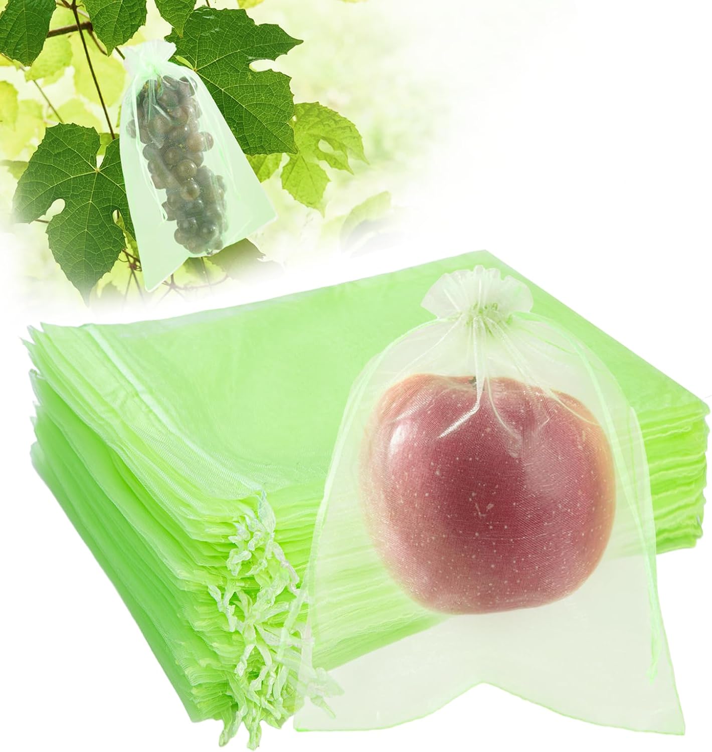 100 Bolsas Organza Verde 8x12pulg para Protección Frutas