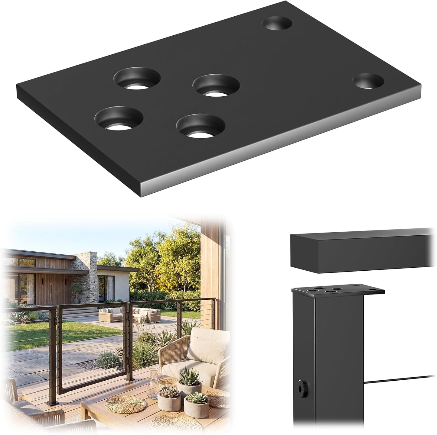 Soporte plano acero inox para poste barandilla cable