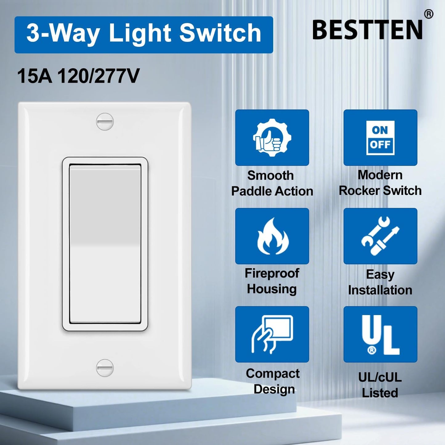 30 Interruptores Pared 3 Vías 15A 120V/277V UL Blanco
