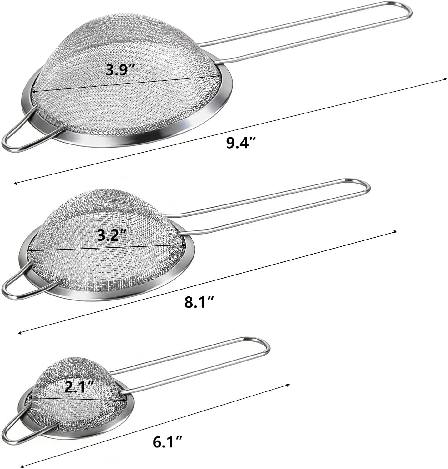 Juego de 3 coladores de acero inoxidable finos para cocina, té y cóctel