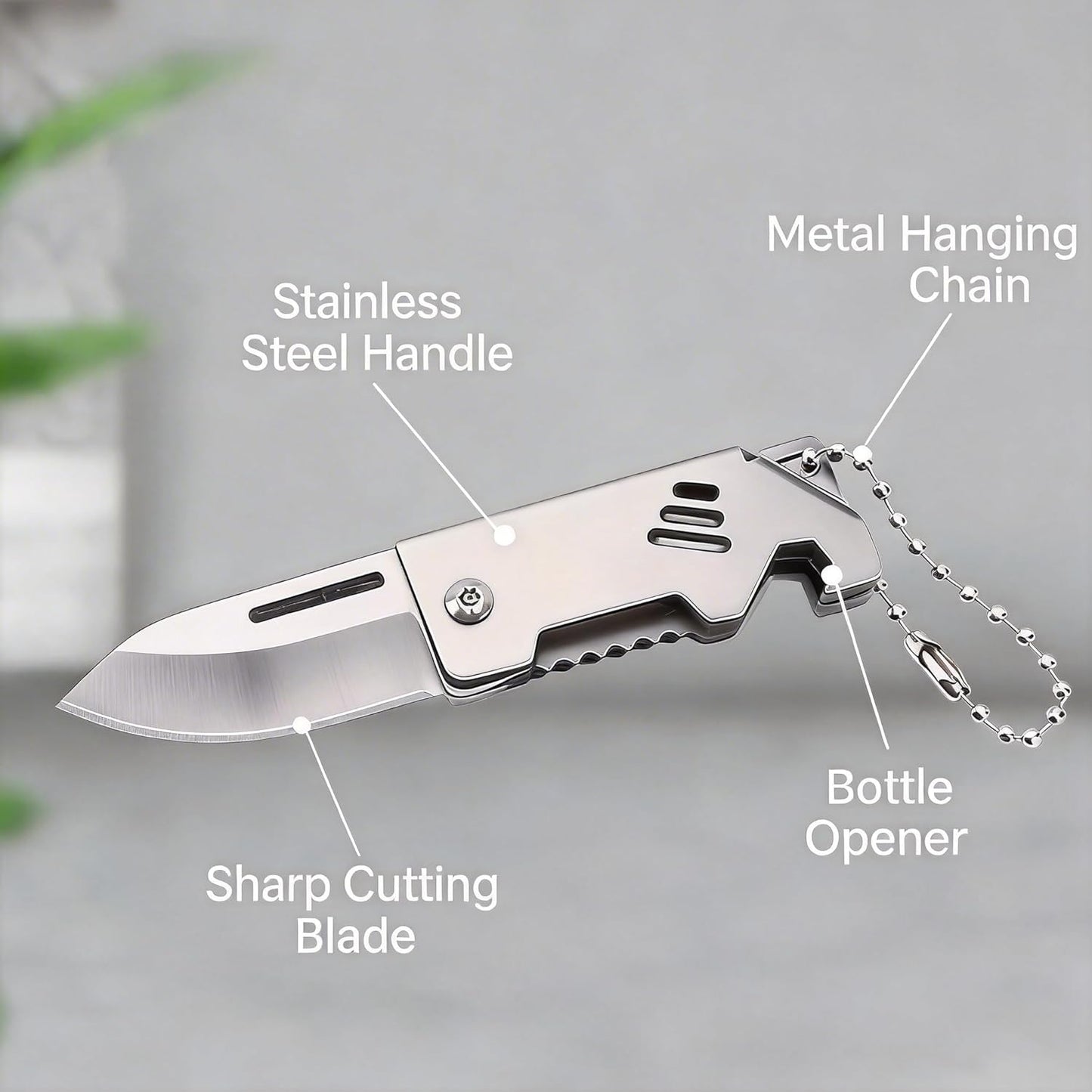 Cuchillo plegable EDC acero inox con abridor llavero