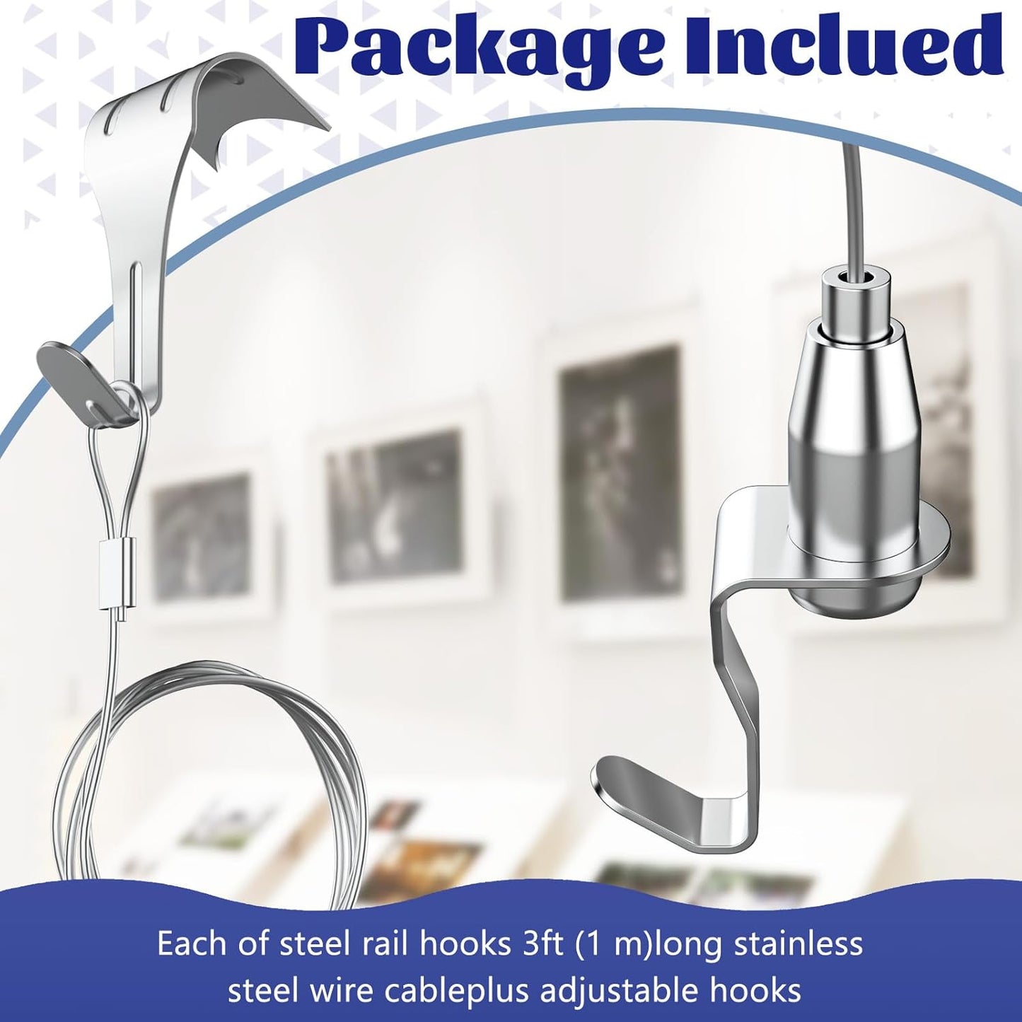 Pack 16 ganchos para riel de fotos con cable ajustable 3ft