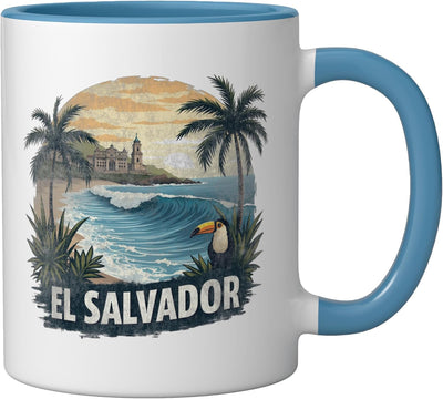 Taza de cerámica retro El Salvador azul y blanco