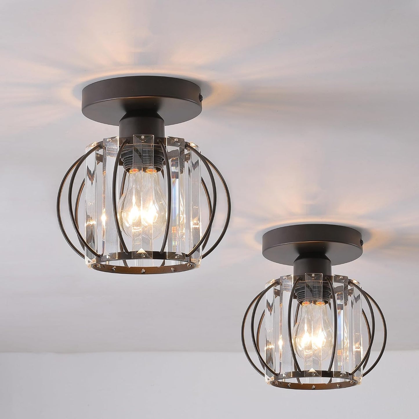 2 Lámparas techo bronce aceitado pantalla cristal jaula 6.7pulg