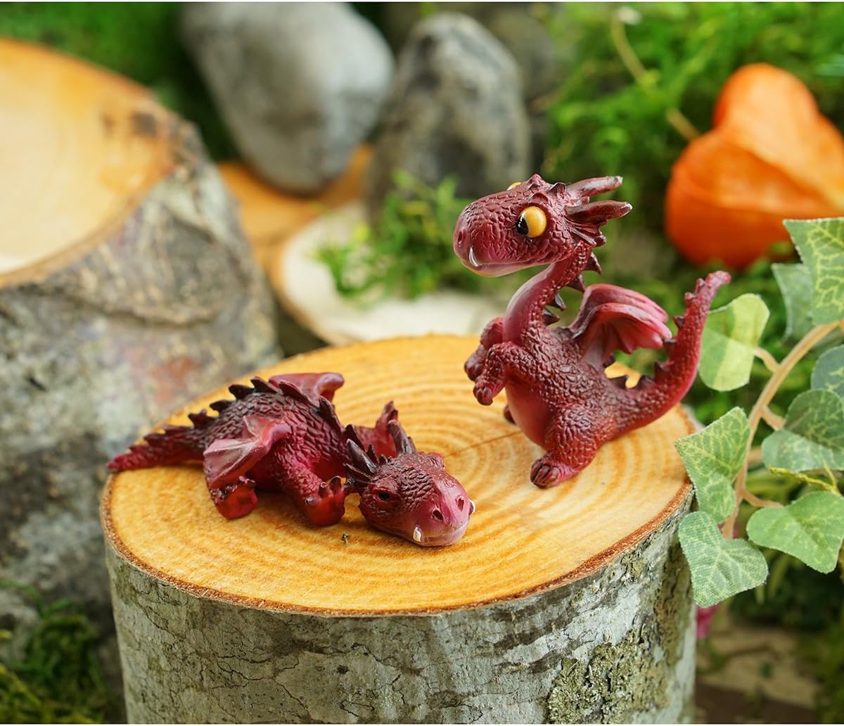 Mini estatua dragón jardín hadas rojo