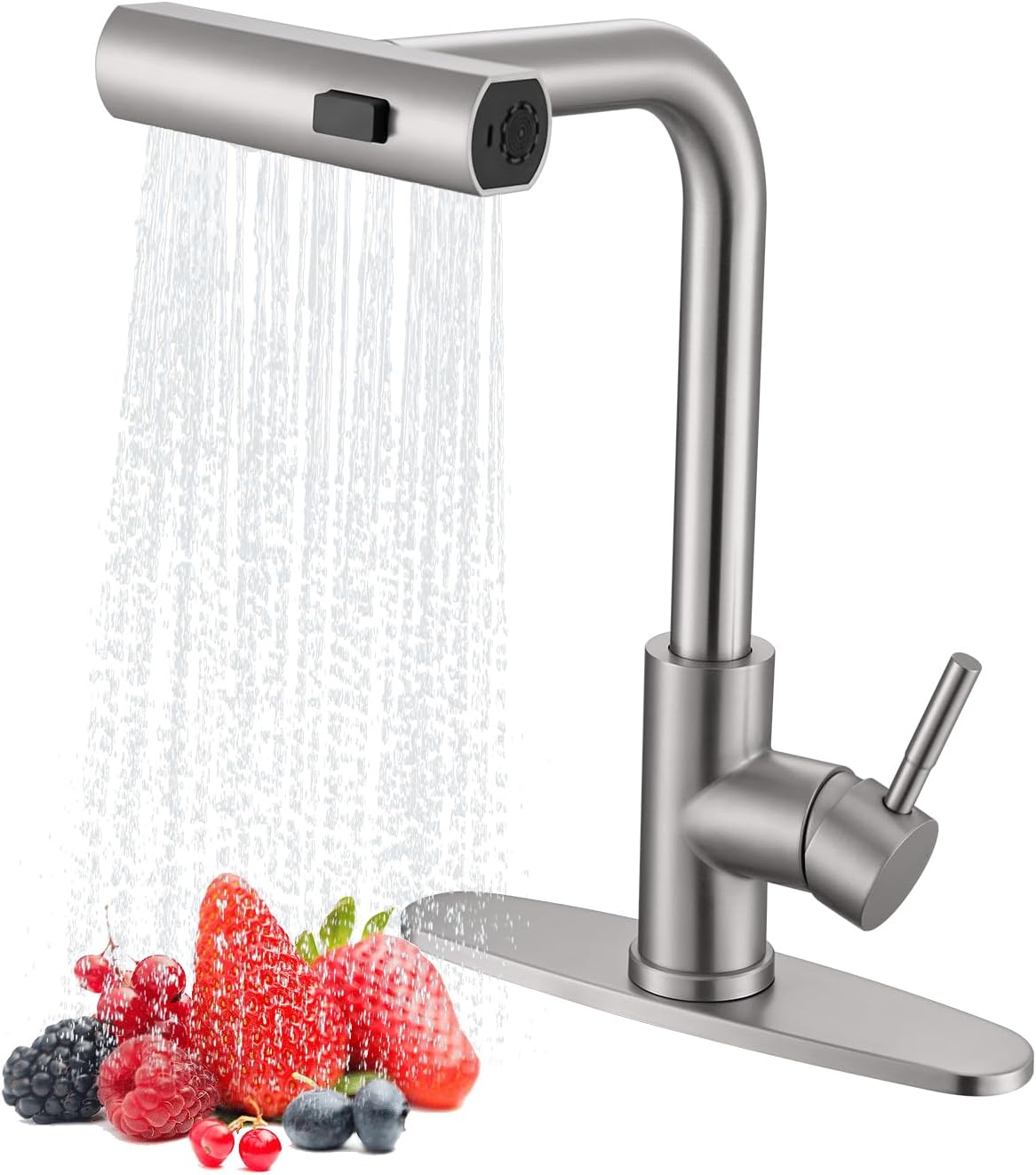 Grifo cocina cascada rociador extraible níquel 1 o 3 agujeros