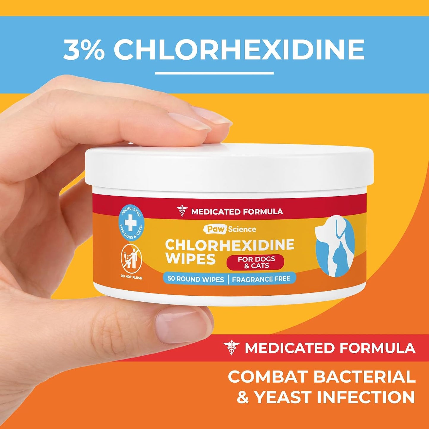 Toallitas clorhexidina 3% para perros y gatos con aloe