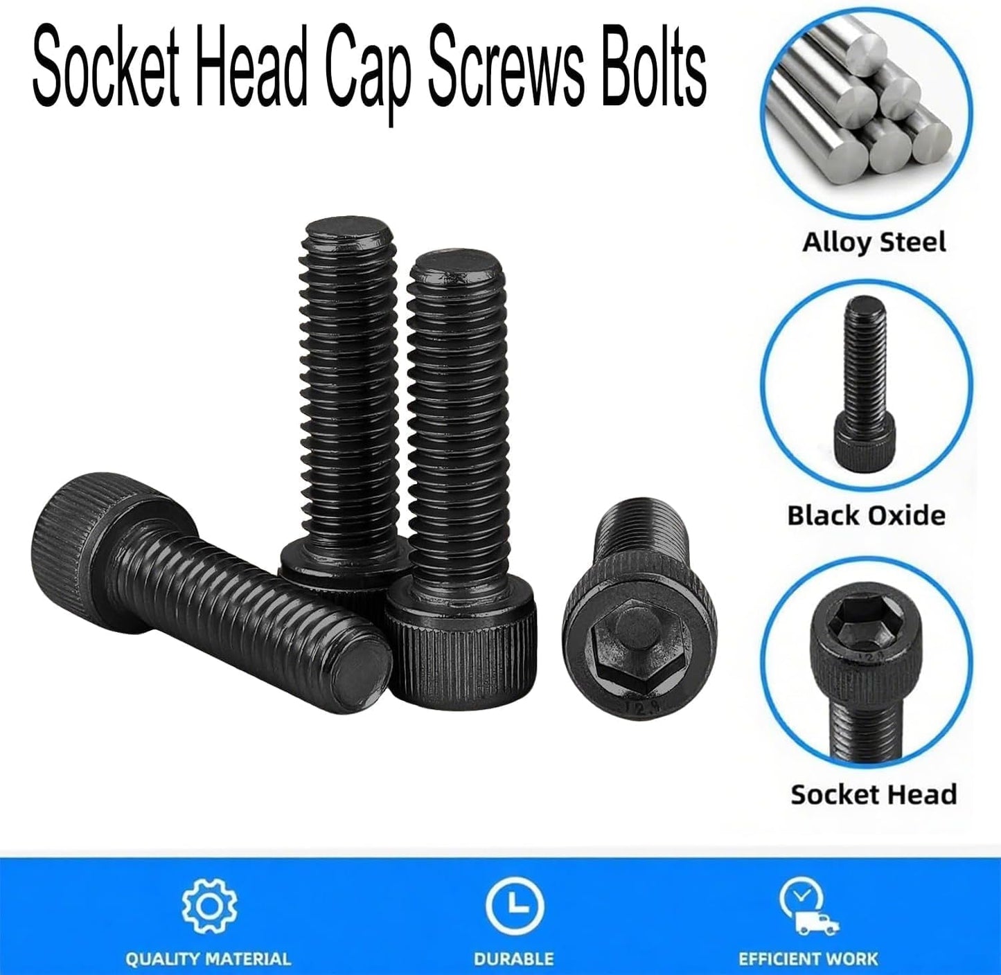 Tornillos M5 acero grado 12.9 óxido negro set 50
