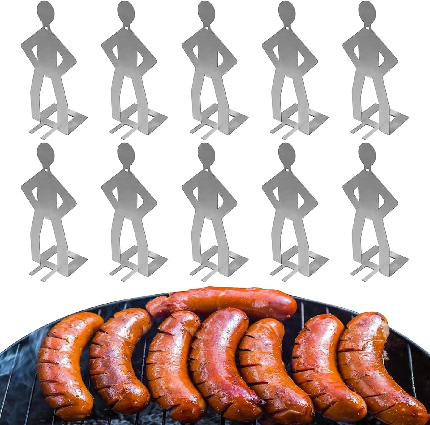 Soporte salchichas barbacoa 10uds reutilizables camping fiesta
