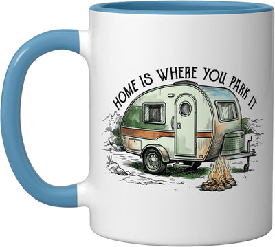 Taza Cerámica Estilo Camper Retro Azul/Blanco