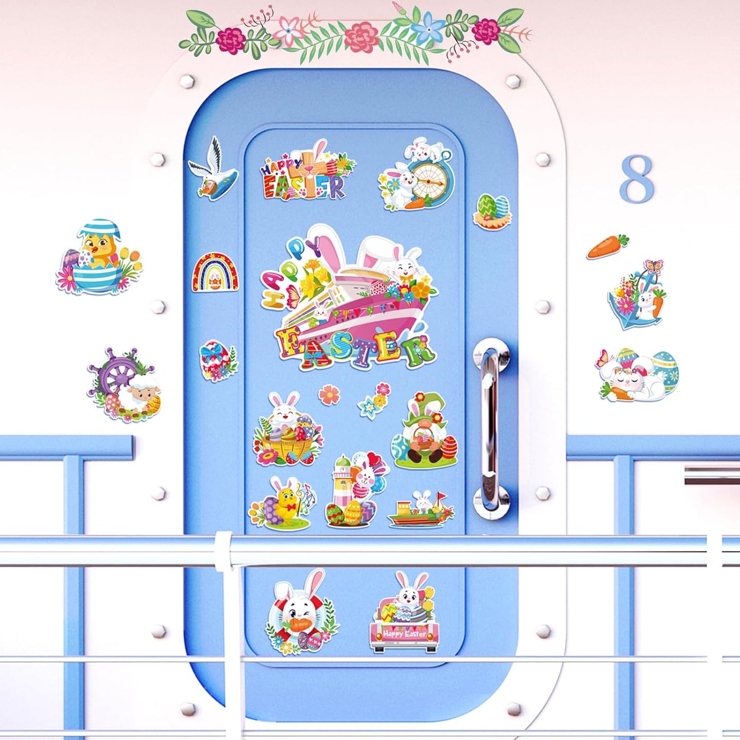 21 Pzas Decoración Puerta Pascua Huevos Conejitos Imanes Refri
