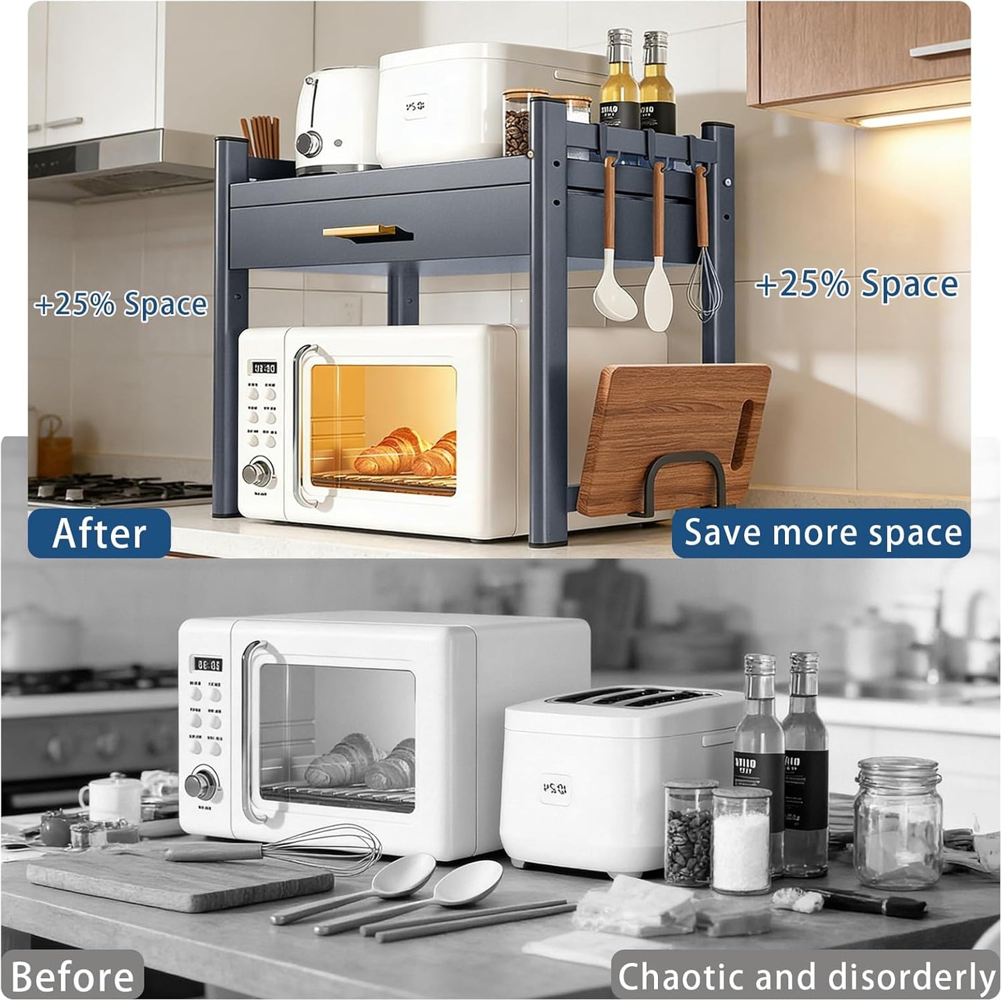 Estante microondas ajustable con cajones 2 niveles