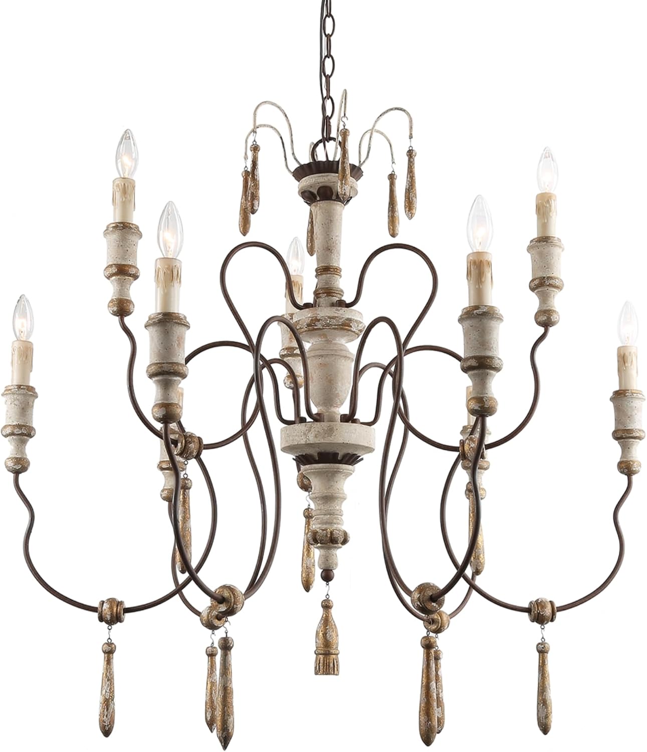 Lámpara colgante de madera envejecida 39pulg 9 luces rústica
