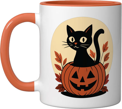 Taza Cerámica Halloween Calabaza Negro con Gato