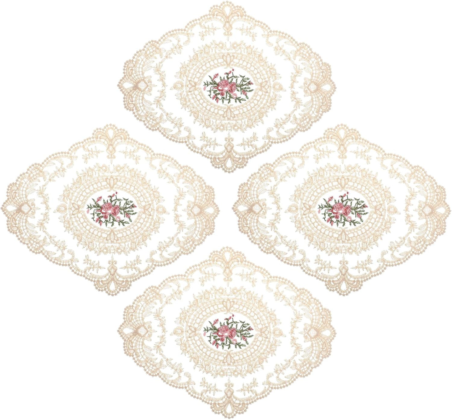 Manteles de encaje beige individuales para mesa elegantes y retro
